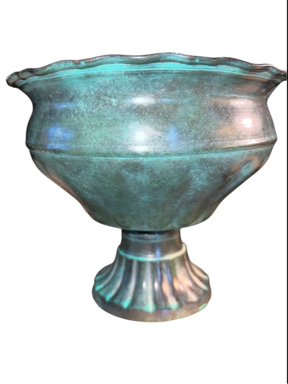 Large Patina Green Metal Decorative Pedestal Urn Vase - Home Accents